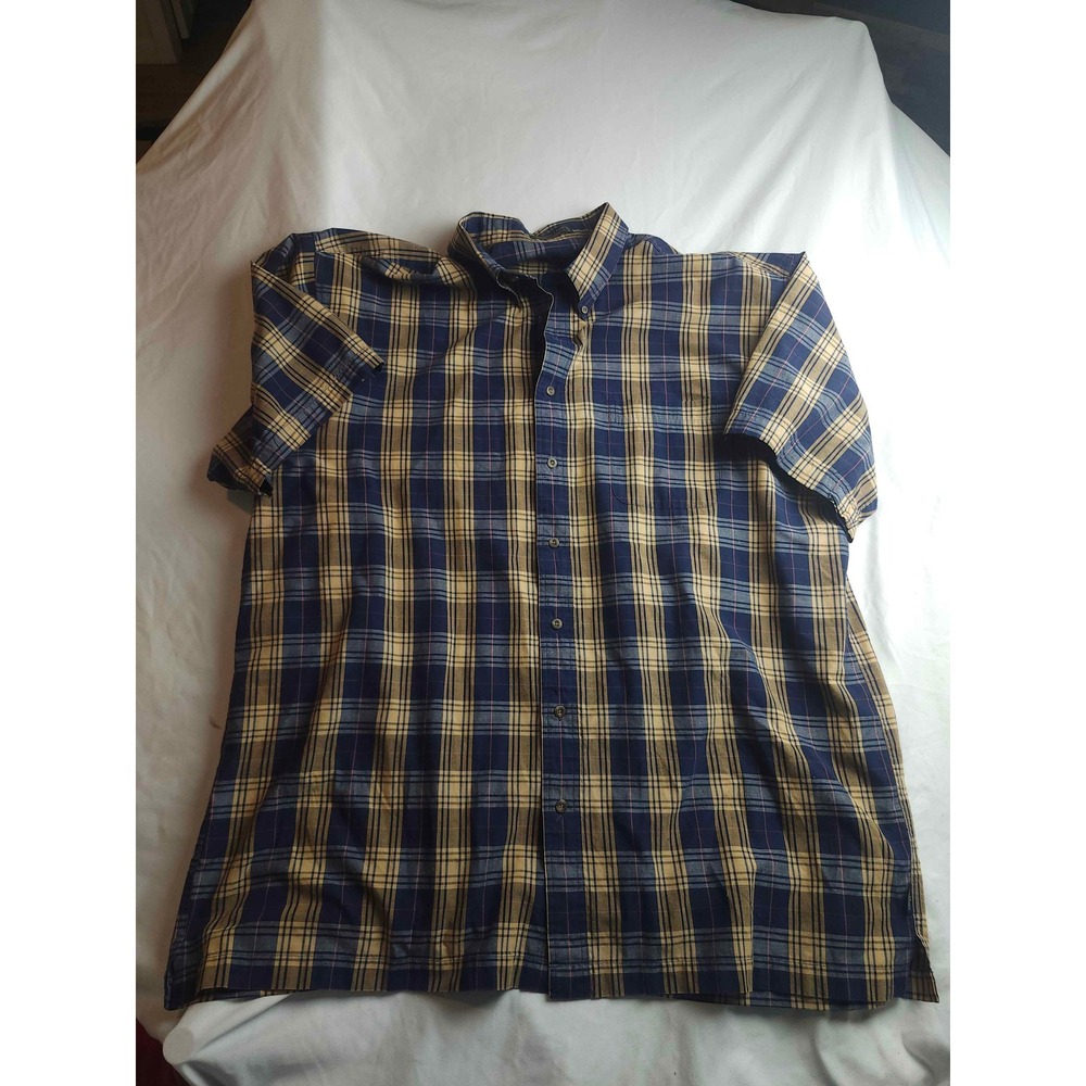 BD Baggies Chatham Cloth Mens 2XL Tall Plaid‎ Button Down Shirt Navy Tan S/S